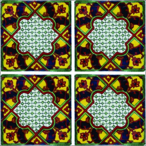 New Items / Talavera Tile 4x4 inch (90 pieces) - Style AZ015 / These beatiful handpainted Mexican Talavera tiles will give a colorful decorative touch to your bathrooms, vanities, window surrounds, fireplaces and more.