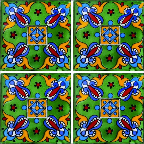 New Items / Talavera Tile 4x4 inch (90 pieces) - Style AZ017 / These beatiful handpainted Mexican Talavera tiles will give a colorful decorative touch to your bathrooms, vanities, window surrounds, fireplaces and more.