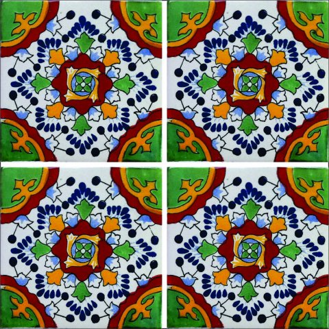 New Items / Talavera Tile 4x4 inch (90 pieces) - Style AZ021 / These beatiful handpainted Mexican Talavera tiles will give a colorful decorative touch to your bathrooms, vanities, window surrounds, fireplaces and more.