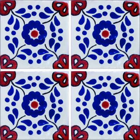 New Items / Talavera Tile 4x4 inch (90 pieces) - Style AZ024 / These beatiful handpainted Mexican Talavera tiles will give a colorful decorative touch to your bathrooms, vanities, window surrounds, fireplaces and more.