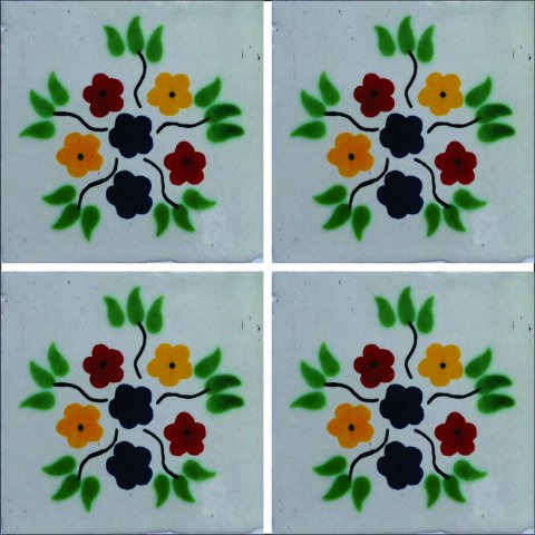 New Items / Talavera Tile 4x4 inch (90 pieces) - Style AZ046 / These beatiful handpainted Mexican Talavera tiles will give a colorful decorative touch to your bathrooms, vanities, window surrounds, fireplaces and more.