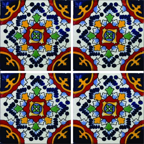 New Items / Talavera Tile 4x4 inch (90 pieces) - Style AZ072 / These beatiful handpainted Mexican Talavera tiles will give a colorful decorative touch to your bathrooms, vanities, window surrounds, fireplaces and more.