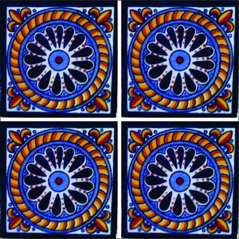 New Items / Talavera Tile 4x4 inch (90 pieces) - Style AZ074 / These beatiful handpainted Mexican Talavera tiles will give a colorful decorative touch to your bathrooms, vanities, window surrounds, fireplaces and more.