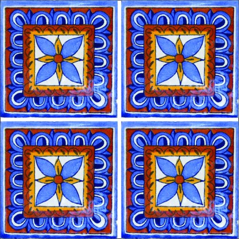 New Items / Talavera Tile 4x4 inch (90 pieces) - Style AZ076 / These beatiful handpainted Mexican Talavera tiles will give a colorful decorative touch to your bathrooms, vanities, window surrounds, fireplaces and more.