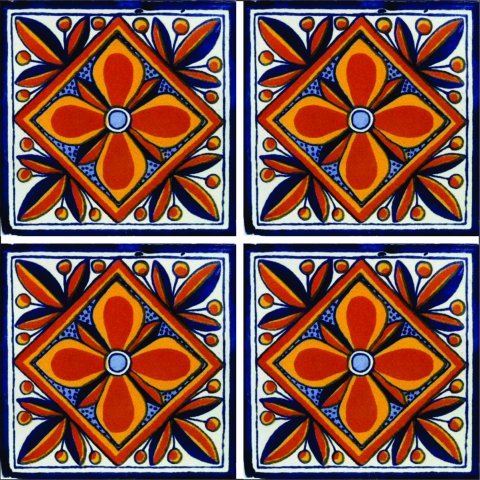 New Items / Talavera Tile 4x4 inch (90 pieces) - Style AZ077 / These beatiful handpainted Mexican Talavera tiles will give a colorful decorative touch to your bathrooms, vanities, window surrounds, fireplaces and more.