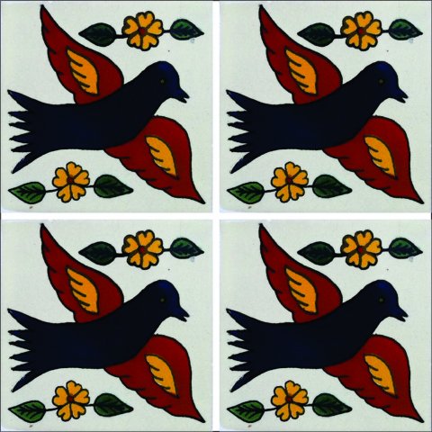New Items / Talavera Tile 4x4 inch (90 pieces) - Style AZ095 / These beatiful handpainted Mexican Talavera tiles will give a colorful decorative touch to your bathrooms, vanities, window surrounds, fireplaces and more.