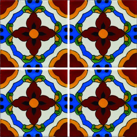 New Items / Talavera Tile 4x4 inch (90 pieces) - Style AZ111 / These beatiful handpainted Mexican Talavera tiles will give a colorful decorative touch to your bathrooms, vanities, window surrounds, fireplaces and more.