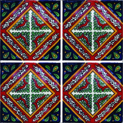 New Items / Talavera Tile 4x4 inch (90 pieces) - Style AZ128 / These beatiful handpainted Mexican Talavera tiles will give a colorful decorative touch to your bathrooms, vanities, window surrounds, fireplaces and more.
