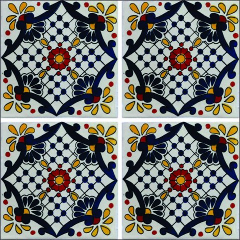 New Items / Talavera Tile 4x4 inch (90 pieces) - Style AZ130 / These beatiful handpainted Mexican Talavera tiles will give a colorful decorative touch to your bathrooms, vanities, window surrounds, fireplaces and more.