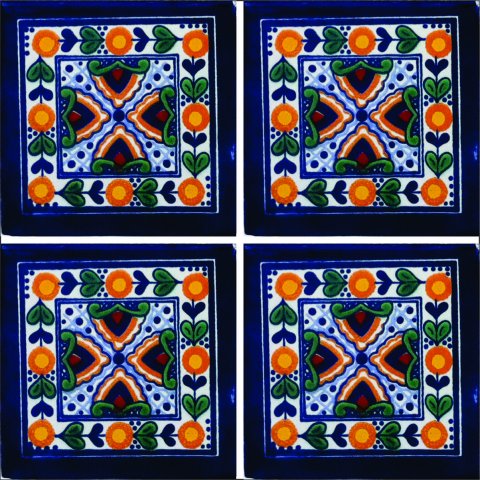 New Items / Talavera Tile 4x4 inch (90 pieces) - Style AZ134 / These beatiful handpainted Mexican Talavera tiles will give a colorful decorative touch to your bathrooms, vanities, window surrounds, fireplaces and more.