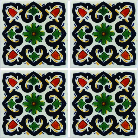 New Items / Talavera Tile 4x4 inch (90 pieces) - Style AZ135 / These beatiful handpainted Mexican Talavera tiles will give a colorful decorative touch to your bathrooms, vanities, window surrounds, fireplaces and more.