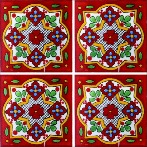 New Items / Talavera Tile 4x4 inch (90 pieces) - Style AZ137 / These beatiful handpainted Mexican Talavera tiles will give a colorful decorative touch to your bathrooms, vanities, window surrounds, fireplaces and more.