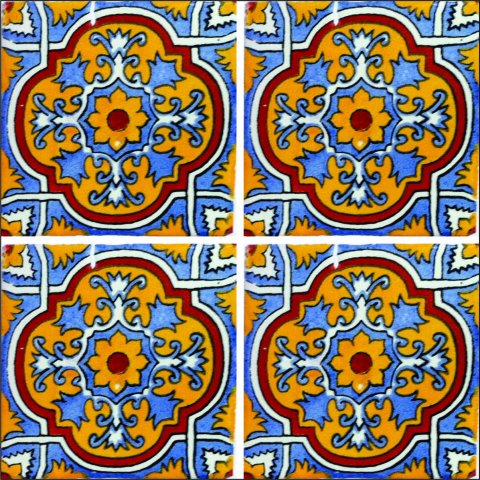 New Items / Talavera Tile 4x4 inch (90 pieces) - Style AZ139 / These beatiful handpainted Mexican Talavera tiles will give a colorful decorative touch to your bathrooms, vanities, window surrounds, fireplaces and more.