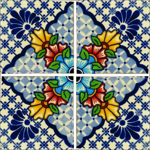 New Items / Talavera Tile 4x4 inch (90 pieces) - Style AZ150 / These beatiful handpainted Mexican Talavera tiles will give a colorful decorative touch to your bathrooms, vanities, window surrounds, fireplaces and more.