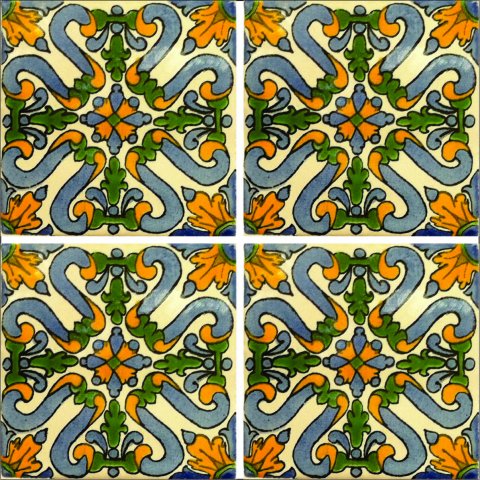 New Items / Talavera Tile 4x4 inch (90 pieces) - Style AZ158 / These beatiful handpainted Mexican Talavera tiles will give a colorful decorative touch to your bathrooms, vanities, window surrounds, fireplaces and more.
