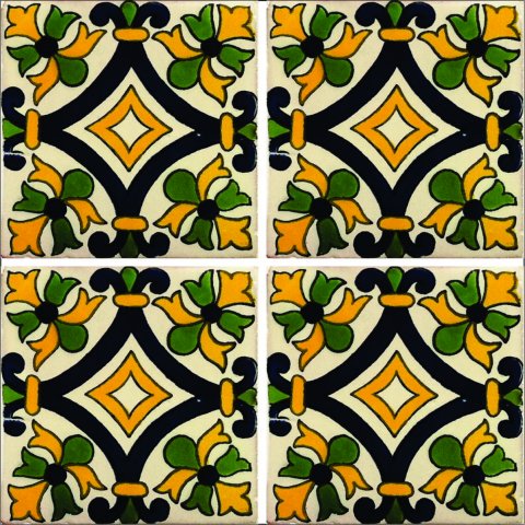 New Items / Talavera Tile 4x4 inch (90 pieces) - Style AZ159 / These beatiful handpainted Mexican Talavera tiles will give a colorful decorative touch to your bathrooms, vanities, window surrounds, fireplaces and more.