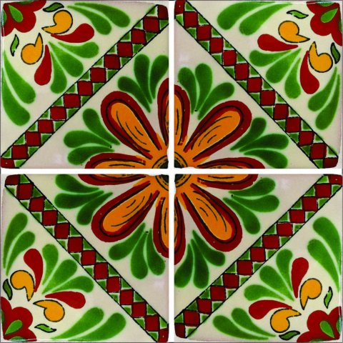 New Items / Talavera Tile 4x4 inch (90 pieces) - Style AZ165 / These beatiful handpainted Mexican Talavera tiles will give a colorful decorative touch to your bathrooms, vanities, window surrounds, fireplaces and more.