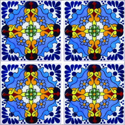New Items / Talavera Tile 4x4 inch (90 pieces) - Style AZ168 / These beatiful handpainted Mexican Talavera tiles will give a colorful decorative touch to your bathrooms, vanities, window surrounds, fireplaces and more.