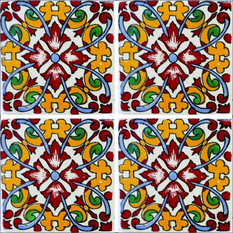 New Items / Talavera Tile 4x4 inch (90 pieces) - Style AZ170 / These beatiful handpainted Mexican Talavera tiles will give a colorful decorative touch to your bathrooms, vanities, window surrounds, fireplaces and more.
