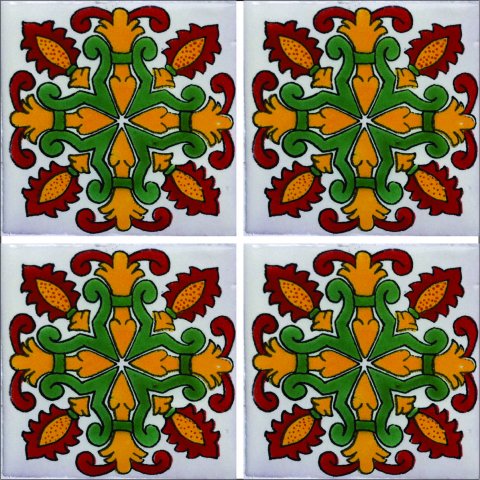 New Items / Talavera Tile 4x4 inch (90 pieces) - Style AZ173 / These beatiful handpainted Mexican Talavera tiles will give a colorful decorative touch to your bathrooms, vanities, window surrounds, fireplaces and more.