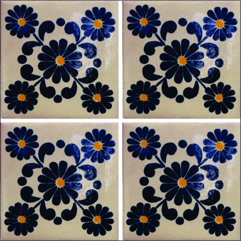 New Items / Talavera Tile 4x4 inch (90 pieces) - Style AZ181 / These beatiful handpainted Mexican Talavera tiles will give a colorful decorative touch to your bathrooms, vanities, window surrounds, fireplaces and more.