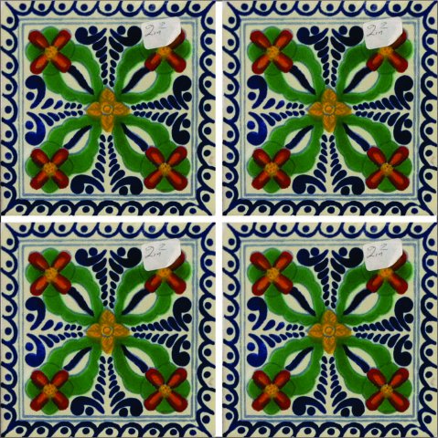 New Items / Talavera Tile 4x4 inch (90 pieces) - Style AZ182 / These beatiful handpainted Mexican Talavera tiles will give a colorful decorative touch to your bathrooms, vanities, window surrounds, fireplaces and more.