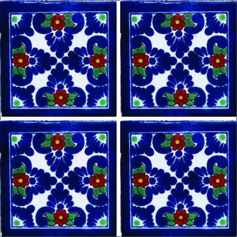 New Items / Talavera Tile 4x4 inch (90 pieces) - Style AZ190 / These beatiful handpainted Mexican Talavera tiles will give a colorful decorative touch to your bathrooms, vanities, window surrounds, fireplaces and more.