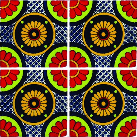 New Items / Talavera Tile 4x4 inch (90 pieces) - Style AZ196 / These beatiful handpainted Mexican Talavera tiles will give a colorful decorative touch to your bathrooms, vanities, window surrounds, fireplaces and more.