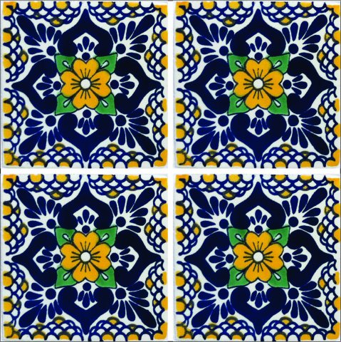 New Items / Talavera Tile 4x4 inch (90 pieces) - Style AZ197 / These beatiful handpainted Mexican Talavera tiles will give a colorful decorative touch to your bathrooms, vanities, window surrounds, fireplaces and more.