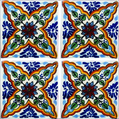New Items / Talavera Tile 4x4 inch (90 pieces) - Style AZ199 / These beatiful handpainted Mexican Talavera tiles will give a colorful decorative touch to your bathrooms, vanities, window surrounds, fireplaces and more.