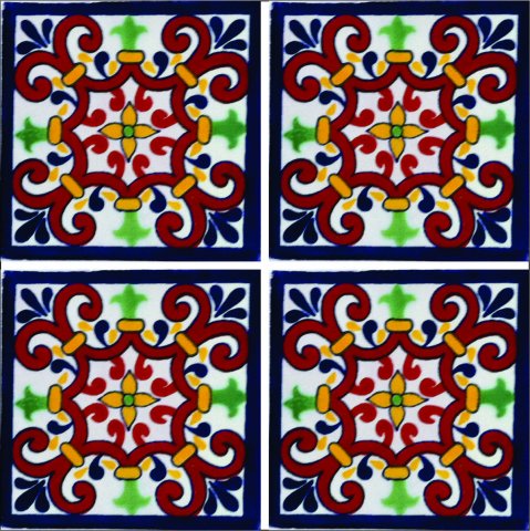 New Items / Talavera Tile 4x4 inch (90 pieces) - Style AZ204 / These beatiful handpainted Mexican Talavera tiles will give a colorful decorative touch to your bathrooms, vanities, window surrounds, fireplaces and more.