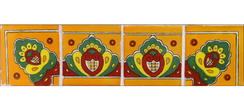 New Items / Border Tile 4x4 inch (90 pieces) - Style CN-02 / These beatiful handpainted Mexican Talavera tiles will give a colorful decorative touch to your bathrooms, vanities, window surrounds, fireplaces and more.