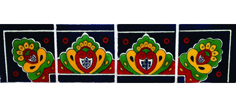 New Items / Border Tile 4x4 inch (90 pieces) - Style CN-09 / These beatiful handpainted Mexican Talavera tiles will give a colorful decorative touch to your bathrooms, vanities, window surrounds, fireplaces and more.