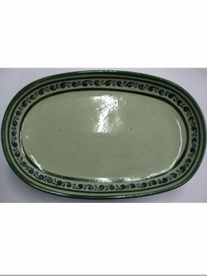 Dinnerware - Paisley / 'Green Rim Paisley' Serving platter / With a handcrafted design, this serving platter is perfect for fruit display on a table or serving the main dish. It is adorned with a green and blue paisley pattern, bordered with a green rim.