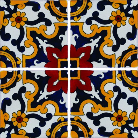 New Items / Talavera Tile 4x4 inch (90 pieces) - Style AZ029 / These beatiful handpainted Mexican Talavera tiles will give a colorful decorative touch to your bathrooms, vanities, window surrounds, fireplaces and more.
