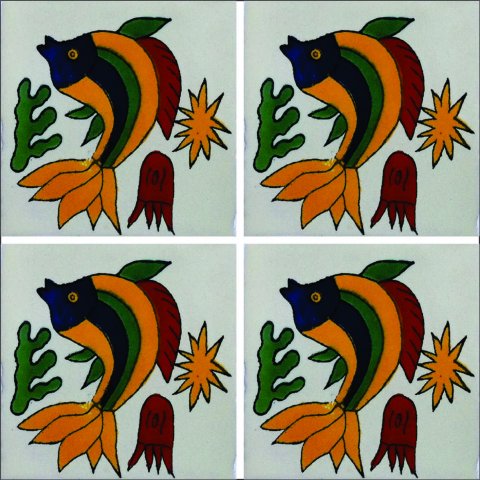 New Items / Talavera Tile 4x4 inch (90 pieces) - Style AZ083 / These beatiful handpainted Mexican Talavera tiles will give a colorful decorative touch to your bathrooms, vanities, window surrounds, fireplaces and more.