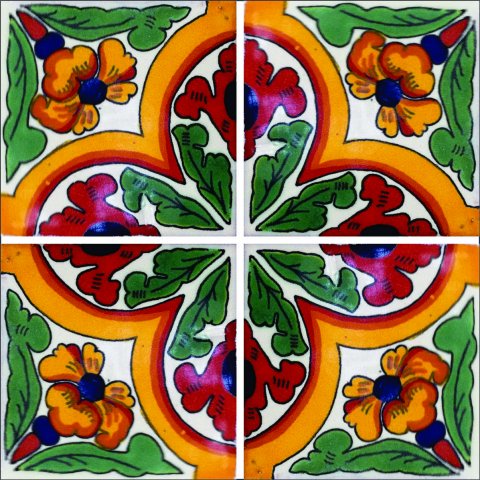 New Items / Talavera Tile 4x4 inch (90 pieces) - Style AZ086 / These beatiful handpainted Mexican Talavera tiles will give a colorful decorative touch to your bathrooms, vanities, window surrounds, fireplaces and more.