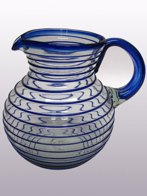Cobalt Blue Spiral blown glass pitcher Mexican Glassware 