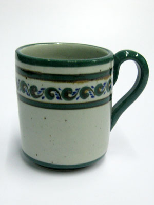 MEXICAN STONEWARE / 'Green Rim Paisley' Coffee mug / This ceramic mug is excellent for coffee lovers who like to enjoy a little more than the usual.