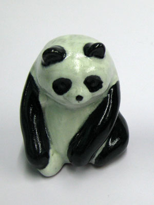 MEXICAN RAKU CERAMICS / Ceramic handpainted Panda figurine / This handpainted panda will make a greate decorative item for your home.