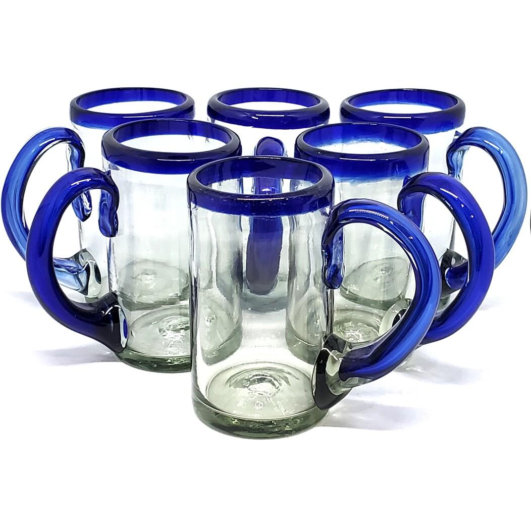 MexHandcraft | Cobalt Blue Rim 14 oz Beer Mugs (set of 6)