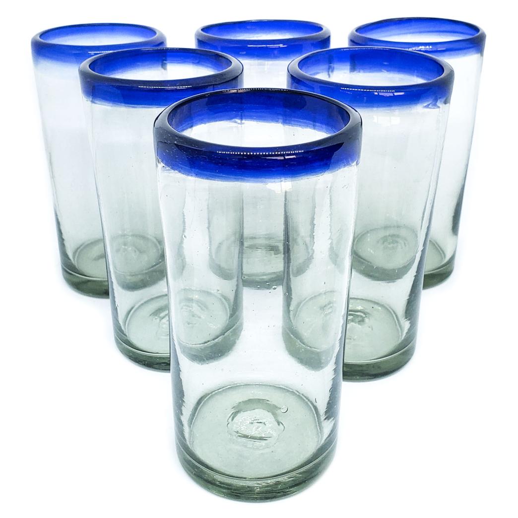 MexHandcraft | Cobalt Blue Rim 20 oz Tall Iced Tea Glasses (set of 6)