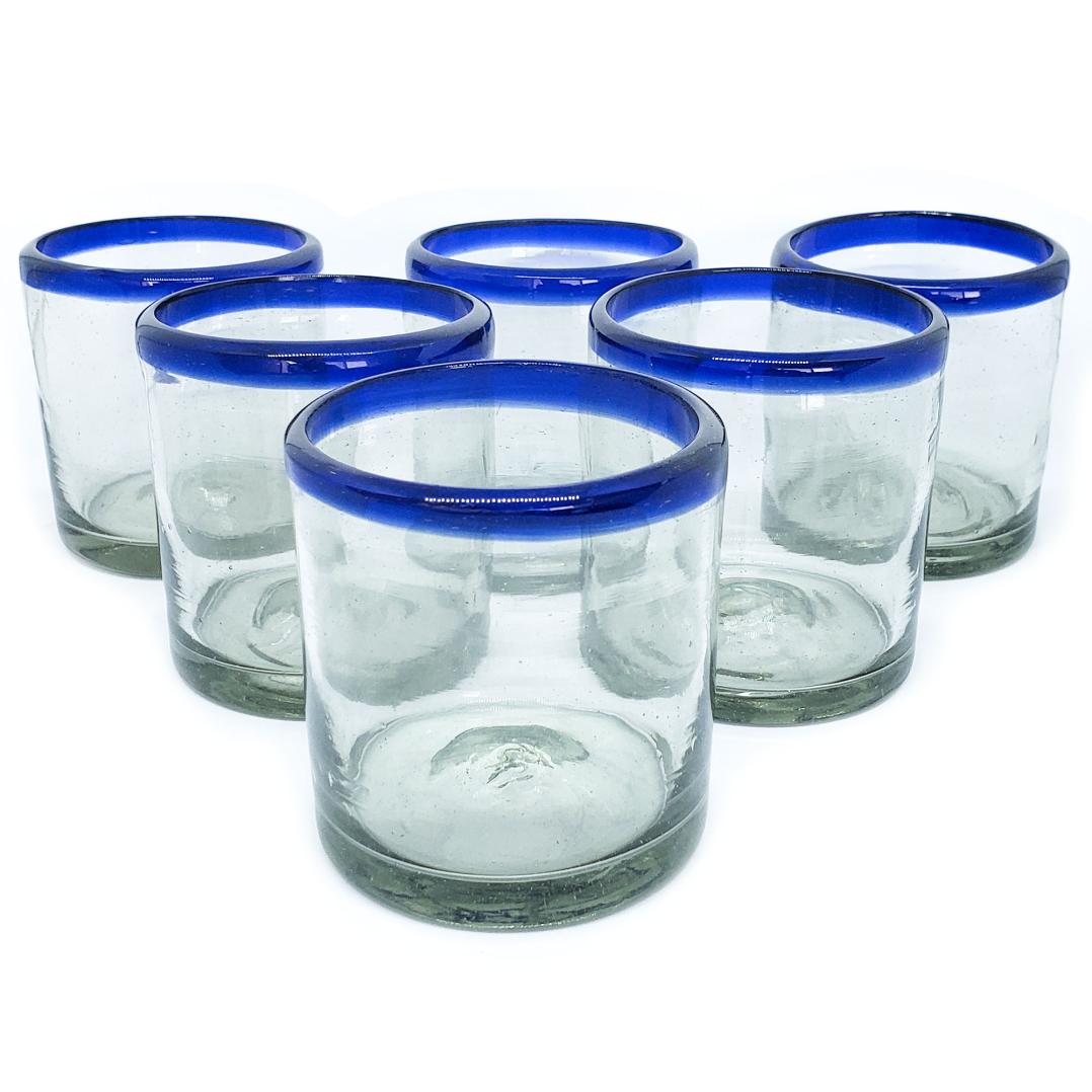 MexHandcraft | Cobalt Blue Rim 8 oz DOF Rock Glasses (set of 6)