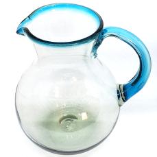 MexHandcraft | Aqua Blue Rim 120 oz Large Bola Pitcher