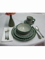  / 'Green Rim Paisley' 5 piece dinnerware set (1 person)