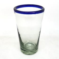 Mexican Glassware - Cobalt Blue Rim 16 oz Pint Glasses (set of 6)
