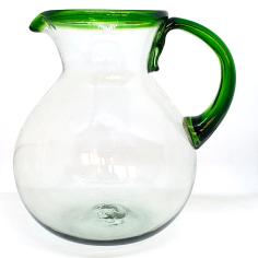 MexHandcraft | Emerald Green Rim 120 oz Large Bola Pitcher