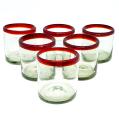 MexHandcraft | Ruby Red Rim 8 oz DOF Rock Glasses (set of 6)